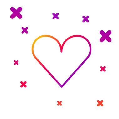 Renk çizgisi Kalbi simgesi beyaz arkaplanda izole edildi. Romantik sembol, bağlanma, tutku ve düğün. Sevgililer Günü sembolü. Kademeli rastgele dinamik şekiller. Vektör.