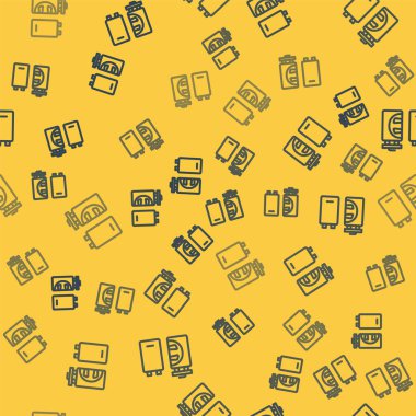 Mavi çizgi krematoryum ikonu sarı arka planda izole edilmiş pürüzsüz desen. Vektör.