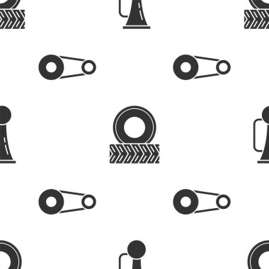 Sinyal kornasını araca, araba tekerleğine ve kemer setine ayarlayın. Vektör.