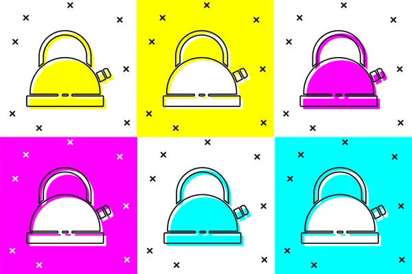 Set Wasserkocher Mit Griff Symbol Isoliert Auf Farbigem Hintergrund Teekanne — Stockvektor