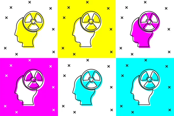 stock vector Set Silhouette of a human head and a radiation symbol icon isolated on color background.  Vector.