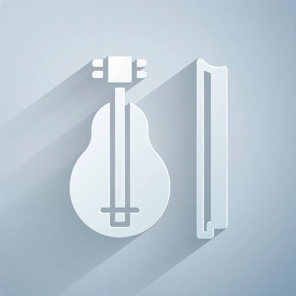 Papier Découpé Icône Violon Isolé Sur Fond Gris Instrument Musique — Image vectorielle