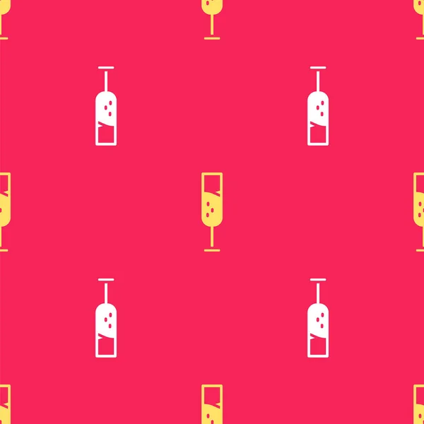 Gele Glas Champagne Icoon Geïsoleerd Naadloos Patroon Rode Achtergrond Vector — Stockvector