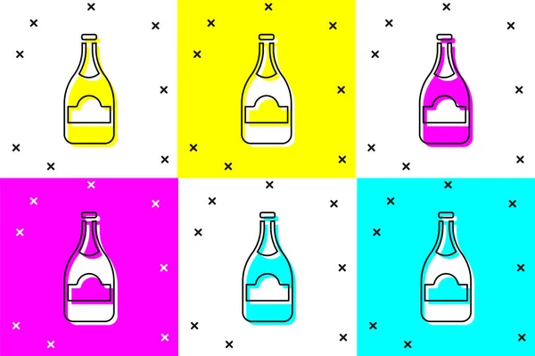 Imposta Icona Della Bottiglia Champagne Isolata Sullo Sfondo Del Colore — Vettoriale Stock
