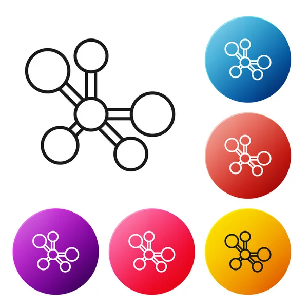 Czarna Linia Ikona Molekularna Izolowana Białym Tle Struktura Molekuł Chemii — Wektor stockowy