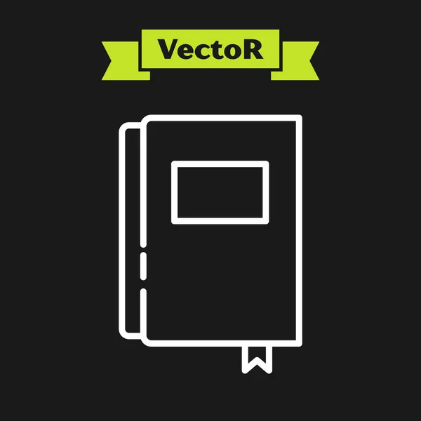 Ligne Blanche Icône Livre Isolé Sur Fond Noir Vecteur — Image vectorielle