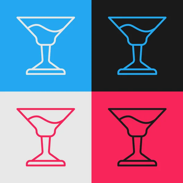 Pop Art Ligne Cocktail Icône Isolée Sur Fond Couleur Vecteur — Image vectorielle
