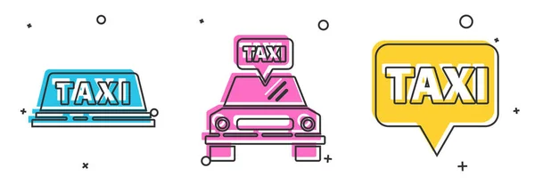 Σετ Ταξί Οροφή Του Αυτοκινήτου Ταξί Αυτοκίνητο Και Χάρτη Δείκτη — Διανυσματικό Αρχείο