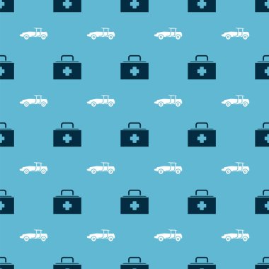 İlk yardım çantasını ve arabayı sorunsuz bir şekilde ayarla. Vektör.