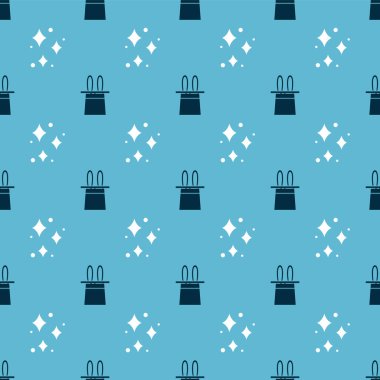 Sihirbaz şapkası, tavşan kulakları ve pırıltılı yıldızları kusursuz desenli sihirli parlaklıklarla donatın. Vektör.