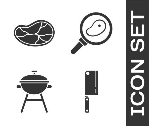 Set Picador Carne Carne Filete Parrilla Barbacoa Carne Filete Icono — Vector de stock