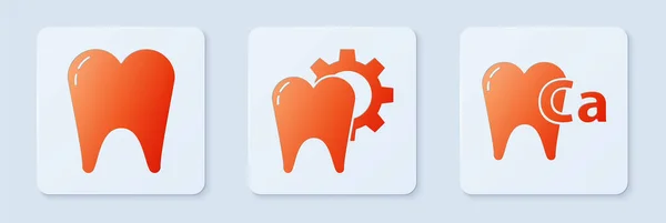 Zestaw Zabieg Leczenia Zębów Ząb Wapń Ząb Biały Kwadratowy Przycisk — Wektor stockowy