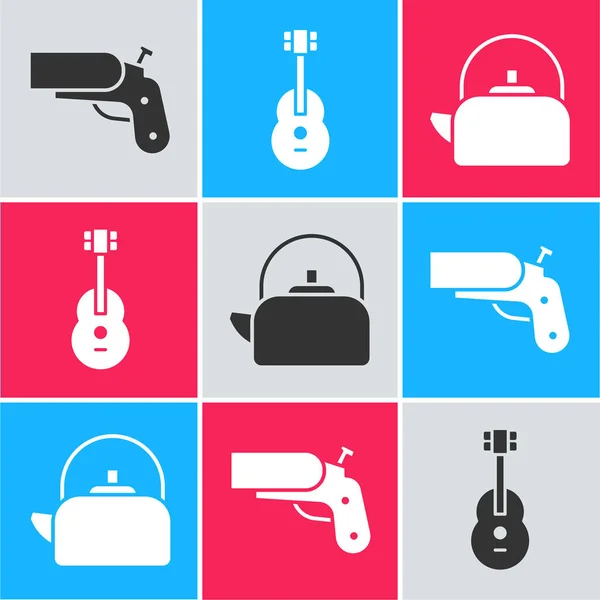 Set Flare Gun Pistol Guitar Kettle Handle Icon Vector — Stock Vector