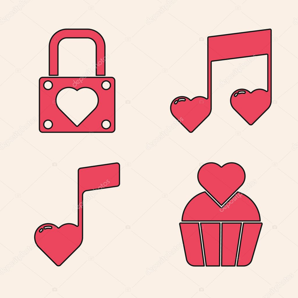 Set Wedding Cake With Heart Lock And Heart Music Note Tone With Hearts And Music Note Tone With Hearts Icon Vector Premium Vector In Adobe Illustrator Ai Ai Format