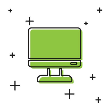 Siyah Bilgisayar ekran simgesi beyaz arkaplanda izole edildi. Elektronik cihaz. Ön manzara. Vektör İllüstrasyonu.