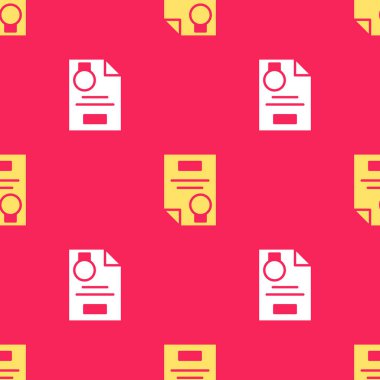 Sarı Sertifika şablon simgesi kırmızı arkaplanda izole edilmiş pürüzsüz desen. Başarı, ödül, diploma, burs, diploma kavramları. Vektör İllüstrasyonu.