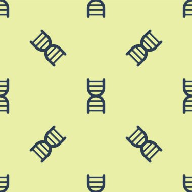 Mavi DNA sembolü sarı arkaplanda izole edilmiş kusursuz desen. Vektör.