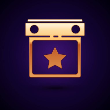 Altın Takvim Partisi simgesi siyah arkaplanda izole edildi. Olay hatırlatma sembolü. Vektör.