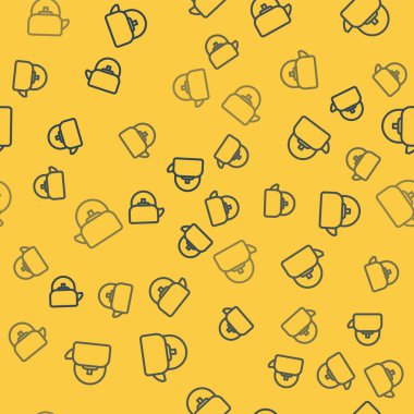 Sarı arka planda ikon izole edilmiş mavi çizgi Kettle. Çaydanlık ikonu. Vektör İllüstrasyonu.