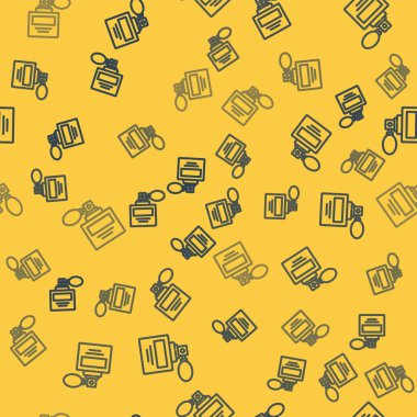 Mavi çizgi parfüm ikonu sarı arka planda kusursuz desen izole etti. 8 Mart. Uluslararası Mutlu Kadınlar Günü. Vektör İllüstrasyonu.