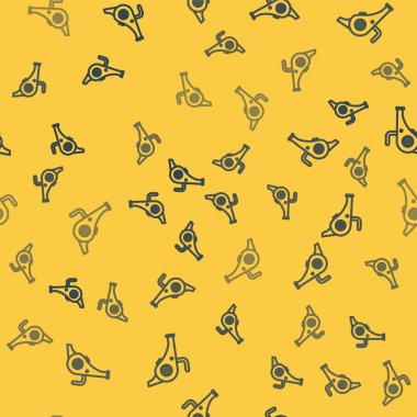 Mavi çizgi Yaprak bahçe hava üfleyici ikonu sarı arka planda pürüzsüz desen izole etti. Vektör İllüstrasyonu.