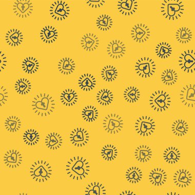 Mavi çizgi Hıristiyan haçı ve kalp ikonu sarı arka planda kusursuz desen izole etti. Mutlu Paskalyalar. Vektör İllüstrasyonu.