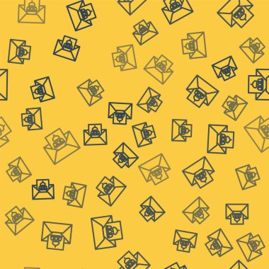 Mavi çizgi tebrik kartı ve Mutlu Paskalya ikonu sarı arka planda izole edilmiş kusursuz desen. Kutlama için davetiye ya da tebrik kartı şablonu. Vektör İllüstrasyonu.