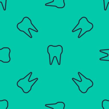Mavi Çizgili Diş simgesi yeşil arka planda kusursuz desen izole etti. Diş hekimliği kliniği veya diş hekimliği merkezi ve diş macunu paketi için diş sembolü. Vektör İllüstrasyonu.