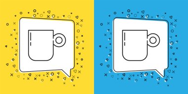 Kahve fincanı simgesini sarı ve mavi arkaplanda izole et. Çay fincanı. Sıcak içecek kahvesi. Vektör.