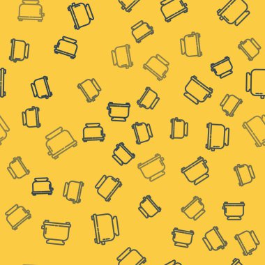 Mavi çizgili tost makinesi, sarı arka planda izole edilmiş ikon, pürüzsüz desen. Vektör.