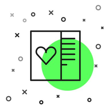 Beyaz arkaplanda kalp ikonu olan siyah çizgi kartpostal. Mesaj aşkım. Aşk ve romantizm mektubu. Vektör.