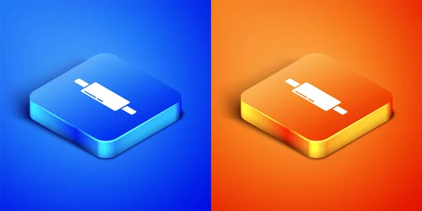 Isometric Rolling Pin Icon Isolated Blue Orange Background Square Button — Stock Vector