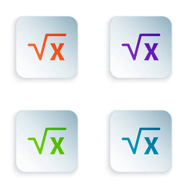 在白色背景上孤立的X字形图标的彩色平方根 数学表达式 在正方形按钮中设置彩色图标 — 图库矢量图片