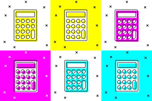 Définir Icône Calculatrice Isolée Sur Fond Couleur Symbole Comptable Calcul — Image vectorielle