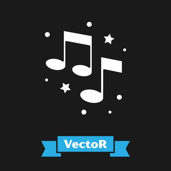 Nota Música Blanca Icono Tono Aislado Sobre Fondo Negro Vector — Vector de stock