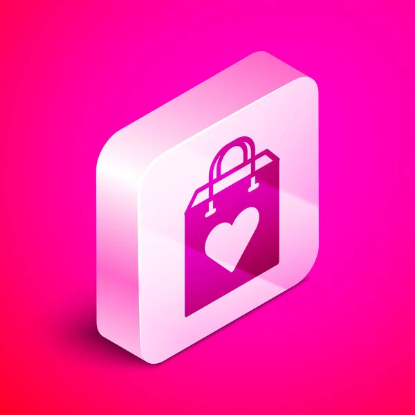 Isometric Shopping Bag Heart Icon Isolated Pink Background Shopping Bag — Stock Vector