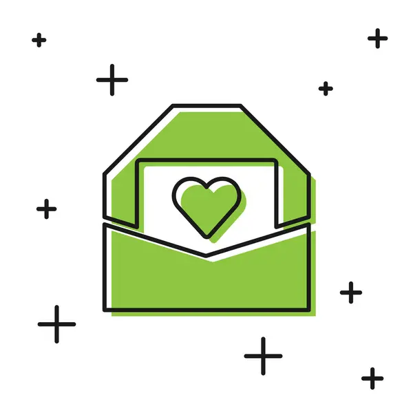 Envelope Preto Com Ícone Coração Valentine Isolado Fundo Branco Mensagem —  Vetores de Stock