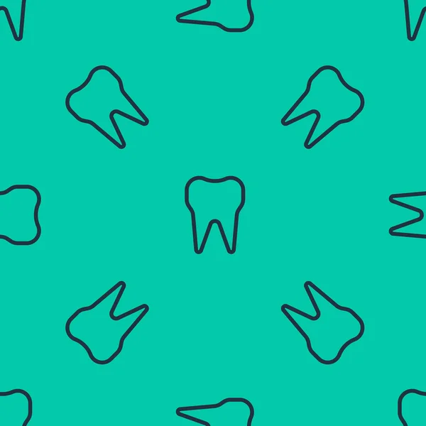 青いライン歯のアイコンは 緑の背景にシームレスなパターンを隔離しました 歯科クリニックや歯科医療センターや歯磨き粉パッケージの歯のシンボル ベクターイラスト — ストックベクタ