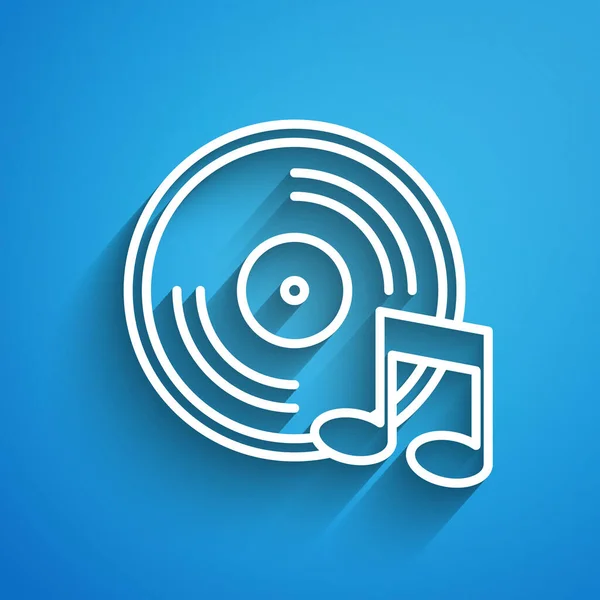 White Line Vinyl Disk Icon Isoliert Auf Blauem Hintergrund Langer — Stockvektor