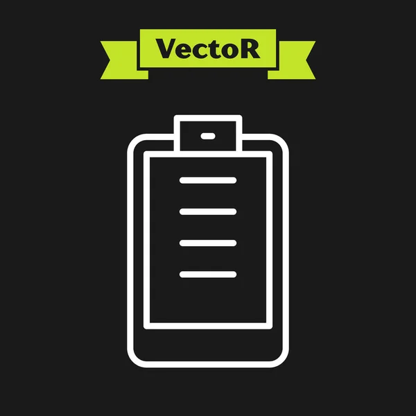 White Line Clipboard Checklist Icon Isolated Black Background Control List — Stock Vector
