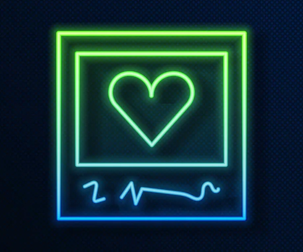 Glowing Neon Line Blanks Photo Frames Hearts Icon Isolated Blue — Stock Vector