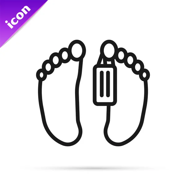 Black Line Dead Body Identity Tag Attached Feet Morgue Hospital — Stock Vector