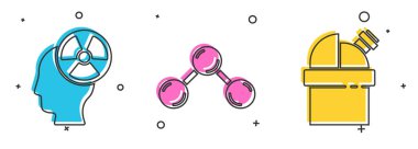 Kafa ve radyasyon sembolü, molekül ve astronomik gözlemevi ikonu. Vektör.