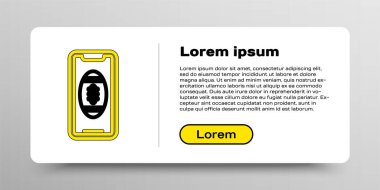 Beyaz arka planda izole edilmiş Amerikan futbol topunun olduğu çizgi akıllı telefon. Cep telefonu için çevrimiçi futbol maçı. Renkli taslak konsepti. Vektör.