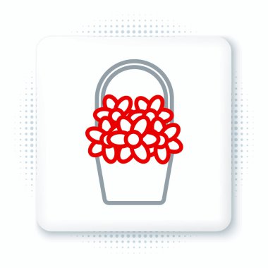 Beyaz arkaplanda izole edilmiş bir sepet ikonundaki çizgi çiçekleri. Renkli taslak konsepti. Vektör.