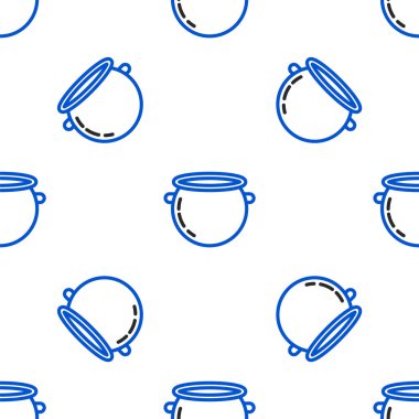 Çizgi Cadılar Bayramı cadı kazanı ikonu beyaz arka planda kusursuz desen izole etti. Mutlu Cadılar Bayramı Partisi. Renkli taslak konsepti. Vektör.