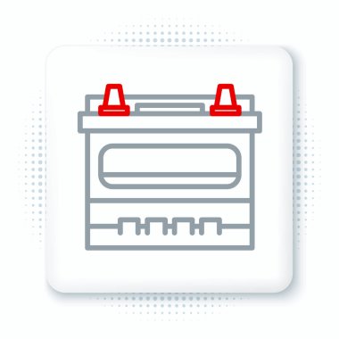 Çizgi Araba bataryası simgesi beyaz arka planda izole edildi. Akümülatör bataryası enerji ve elektrik akümülatörü bataryası. Renkli taslak konsepti. Vektör.