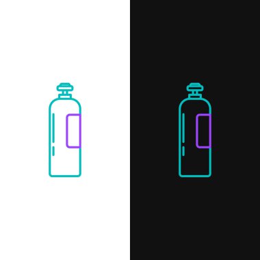 Beyaz ve siyah arkaplanda izole edilmiş tüm durağan ve hareketsiz gaz ikonları için hat endüstriyel gaz tankı. Renkli taslak konsepti. Vektör.