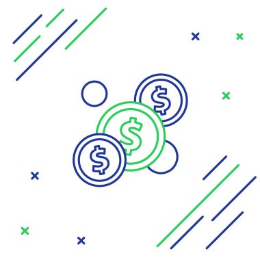 Dolar sembollü çizgi parası beyaz arka planda izole edilmiş. Bankacılık işareti. Para sembolü. Renkli taslak konsepti. Vektör.