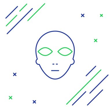 Beyaz arkaplanda çizgi uzaylı simgesi izole edildi. Uzaylı yüzü ya da kafa sembolü. Renkli taslak konsepti. Vektör.